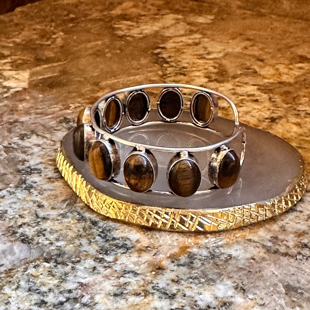 COPY - Silver Tiger’s Eye Stone Cuff Bracelet - Picture 8 of 11